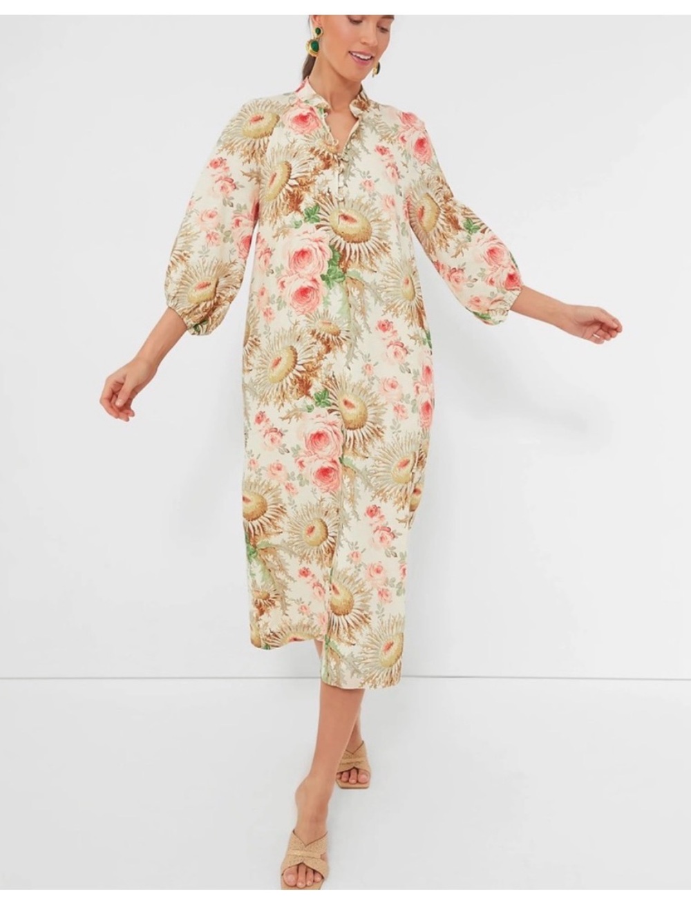 Tuckernuck Sun Faded Floral Maryse Coral-Pink Floral Button-Front Dress